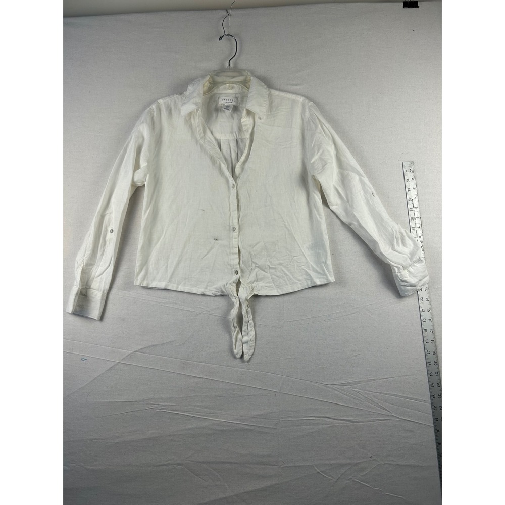Calypso St. Barth Womens White Linen Blend Tie Front Button Down Shirt Size S